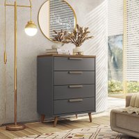 Cômoda com 4 Gavetas New Conect Santos Andirá - Grafite/Jatoba