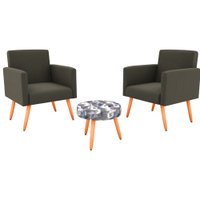 Conjunto Com 2 Poltronas e 1 Puff Dallas Matrix - Estampado/Marrom Claro