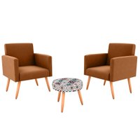 Conjunto Com 2 Poltronas e 1 Puff Dallas Matrix - Estampado/Terracota