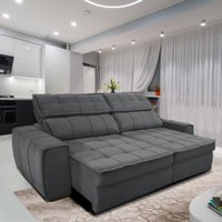 Sofá 254 cm 3 Lugares  Retrátil Reclinável Matielo América - Cinza