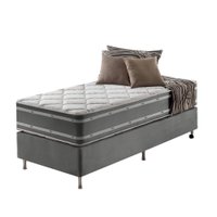 Cama Box Solteiro King Cinza + Colchão Ortopédico Espuma D33 Dupla Face Missouri 96x203x67cm 96777