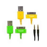 Kit com cabos para carga, sincronismo e áudio de iPad, iPhone ou iPod Verde/Amarelo