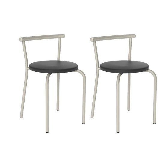 Conjunto 2 Banquetas 105 Tubo Prata Napa Preta Carraro 606786