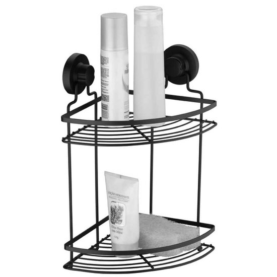 Suporte Porta Shampoo Preto com Ventosa Duplo Cantoneira Para Banheiro Faciliti 611295