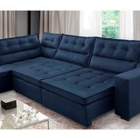 Sofá de Canto Retrátil e Reclinável com Molas 3,40x2,00 Esq Virginia Suede Azul Adonai Estofados