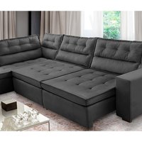 Sofá de Canto Retrátil e Reclinável com Molas 3,40x2,00 Esq Virginia Suede Cinza Adonai Estofados