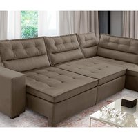 Sofá de Canto Retrátil e Reclinável com Molas 3,40x2,00 Virginia Suede Cappuccino Adonai Estofados