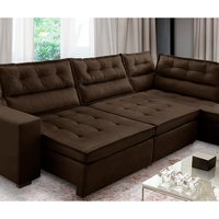 Sofá de Canto Retrátil e Reclinável com Molas 3,40x2,00 Virginia Suede Marrom Adonai Estofados