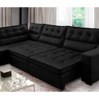 Sofá de Canto Retrátil e Reclinável com Molas 3,40x2,00 Esq Virginia Suede Preto Adonai Estofados