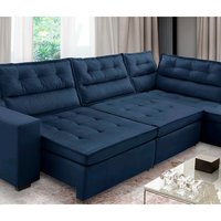 Sofá de Canto Retrátil e Reclinável com Molas 3,40x2,00 Virginia Suede Azul Adonai Estofados