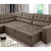 Sofá de Canto Retrátil e Reclinável com Molas 3,40x2,00 Esq Virginia Suede Cappuccino Adonai Estofados