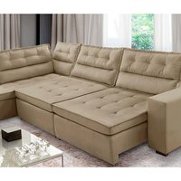 Sofá de Canto Retrátil e Reclinável com Molas 3,40x2,00 Esq Virginia Suede Bege Adonai Estofados