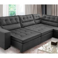 Sofá de Canto Retrátil e Reclinável com Molas 3,40x2,00 Virginia Suede Cinza Adonai Estofados