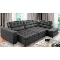 Sofá de Canto Retrátil e Reclinável com Molas 3,40x2,00 Virginia Suede Cinza Adonai Estofados