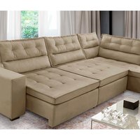 Sofá de Canto Retrátil e Reclinável com Molas 3,40x2,00 Virginia Suede Bege Adonai Estofados