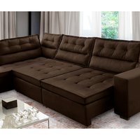 Sofá de Canto Retrátil e Reclinável com Molas 3,40x2,00 Esq Virginia Suede Marrom Adonai Estofados