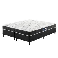 Cama Box Queen Preta + Colchão Espuma D70/D28 Atlanta Branco 158x198x54cm Dupla Face Bordado