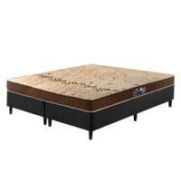 Cama Box Queen Preta + Colchão Espuma Charleston D28 Bordado 158x198x57cm