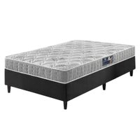 Cama Box Solteiro Preta + Colchão Hanover Espuma D33 Bordado 88x188x51cm