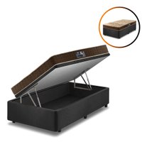 Cama Box Baú Solteiro King Preta + Colchão Espuma Charleston D28 Bordado 96x203x56cm