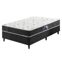 Cama Box Solteiro Preta + Colchão Espuma D70/D28 Atlanta Branco 88x188x54cm Dupla Face Bordado