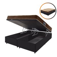 Cama Box Baú Queen Preta + Colchão Espuma Charleston D28 Bordado 158x198x62cm