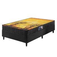 Cama Box Solteiro Preta + Colchão Espuma D70/D28 Atlanta Amarelo 88x188x54cm Dupla Face Bordado