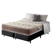 Cama Box Queen Preta + Colchão Orleans Espuma D70/D28 Dupla Face Pillow Top 158x198x63cm