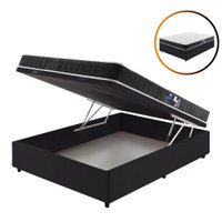 Cama Box Baú Casal Preta + Colchão Espuma D70/D28 Atlanta Branco 138x188x59cm Dupla Face Bordado