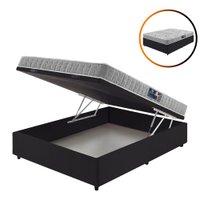 Cama Box Viúva Baú Preta + Colchão Hanover Espuma D33 Bordado 128x188x62cm