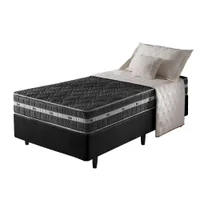 Cama Box Solteiro King Preto + Colchão Ortopédico Espuma D45 Extra Firme Brooklyn 96x203x62cm