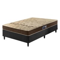 Cama Box Solteiro King Preta + Colchão Espuma Charleston D28 Bordado 96x203x57cm