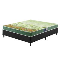 Cama Box Casal Preta + Colchão Espuma D70/D28 Atlanta Verde 138x188x54cm Dupla Face Bordado