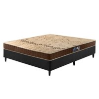 Cama Box Casal Preta + Colchão Espuma Charleston D28 Bordado 138x188x57cm