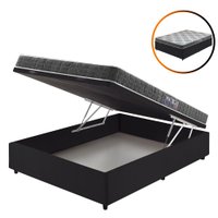 Cama Box Casal Baú Preta + Colchão Washington Espuma D23 Liso 138x188x56cm