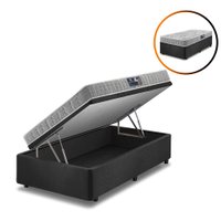 Cama Box Baú Solteiro Preto + Colchão Hanover Espuma D33 Bordado 88x188x56cm