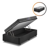Cama Box Baú Solteiro Preta + Colchão Washington Espuma D23 Liso 78x188x56cm