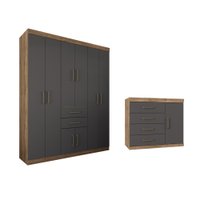 Guarda Roupa Casal 8 Portas Verona + Comoda 1 porta 4 gavetas Santos Andira Atacama/Grafite