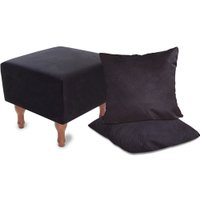 Kit Puff Banqueta 40cm  BF Colchões - PRETO Mais 2 Almofadas Decorativas 45cm Para Sala
