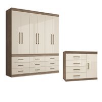 Guarda Roupa Casal 6 Portas 9 Gavetas + Comoda 1 porta 4 Gavetas Santos Andira Castanho com Off White