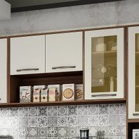Armário Aéreo para Cozinha Com 3 Portas Detalhe em Vidro 1 Nicho 120 cm Áustria Valdemóveis