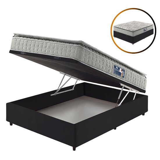 Cama Box Baú Viúva Preto + Colchão Ortopedico Espuma D33 Pillow Top Hanover One 128x188x64cm 614525