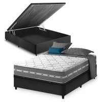 Cama Box Baú Viúva Preto e Colchão Molas Ensacadas Zidi Miami 128x188x64cm