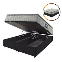 Cama Box Baú King Preto + Colchão Ortopedico Espuma D33 Pillow Top Hanover One 193x203x64cm 614560