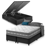 Cama Box Baú King Bipartido Preto + Colchão Molas Ensacadas Zidi Miami 193x203x64cm