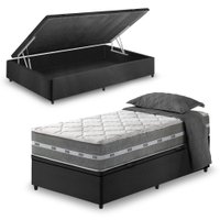 Cama Box Com Baú Solteiro Preto + Colchão Molas Ensacadas Miami 88x188x64cm 614604