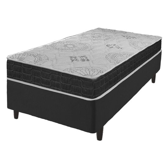 Cama Box Solteiro Preto + Colchão San Francisco Ortopédico Espuma D33 88x188x54cm 614605