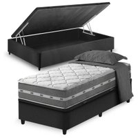 Cama Box Baú Solteiro King Preto e Colchão Molas Ensacadas Zidi Miami 96x203x64cm