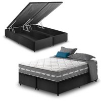 Cama Box Com Baú Queen Preto + Colchão Molas Ensacadas Miami 158x198x64cm 614664