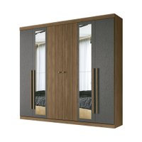 Guarda Roupa Casal 6 Portas Ripado com chaves Buriti com Espelhos Santos Andira Jatoba/Areia